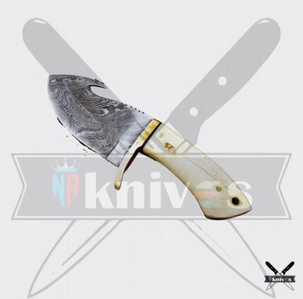 6.0 Inch Damascus Blade Camel Bone Handle Gut Hook Knives