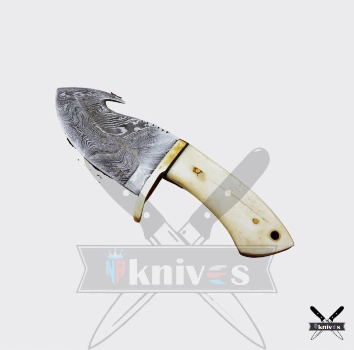 6.0 Inch Damascus Blade Camel Bone Handle Gut Hook Knives