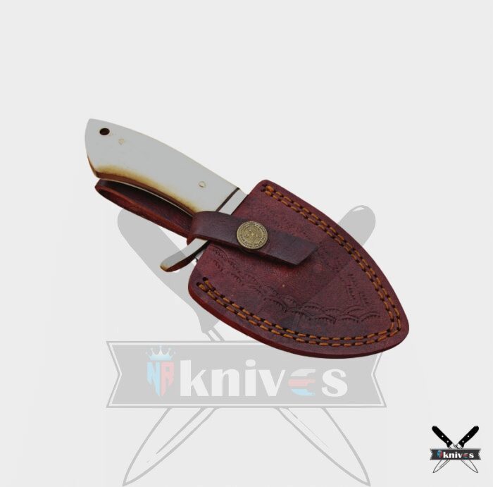 6.0 Inch Damascus Steel Blade Camel Bone Handle Gut Hook Knife