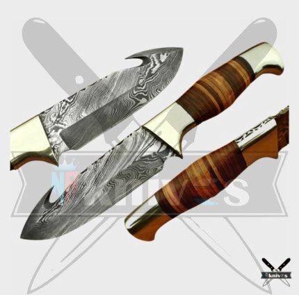 Damascus Blade Gut Hook Colorful Wood Handle