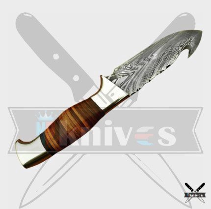 Damascus Blade Gut Hook Knife Colorful Wood Handle