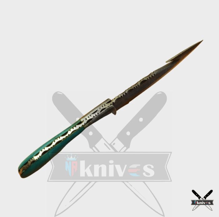 Damascus Gut Hook Knives With Green Sheet Handle 8 Inch