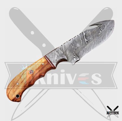 Damascus Gut Hook Knives With Olive Wood Handle 7 Inch