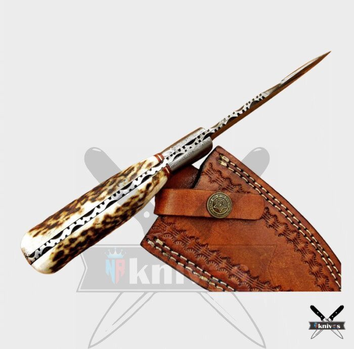 Damascus Gut Hook Knives With Stag Antler Handle 8 Inch