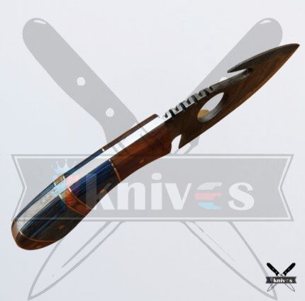 Damascus Steel Gut Hook Knife Colorful Wood Handle 7 Inch