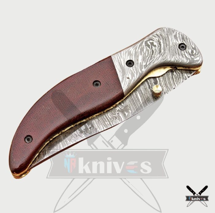 Damascus Blade Folding Knives With Sycamore Wood Handle