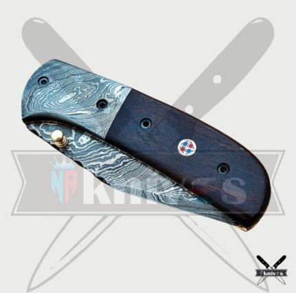 Damascus Blade Pocket Knife With Pakka Wood Handle