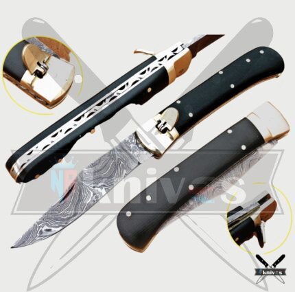 Damascus Blade With Buffalo Horn Handle Folding knife