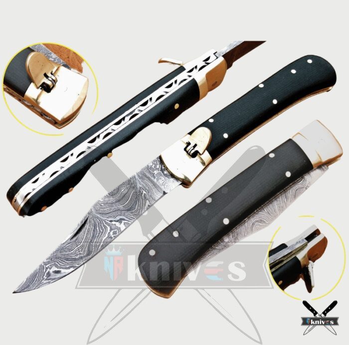 Damascus Blade With Buffalo Horn Handle Folding knife