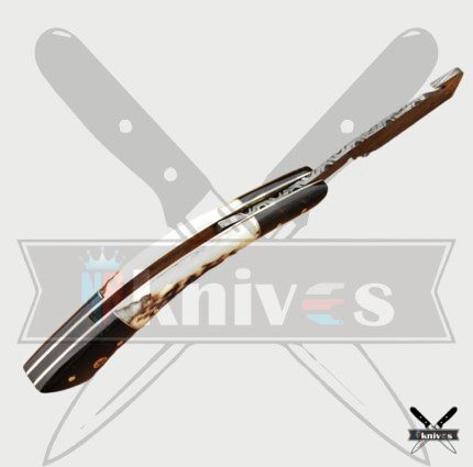 Damascus Steel Blade Razor Knives With Deer Antler Handle