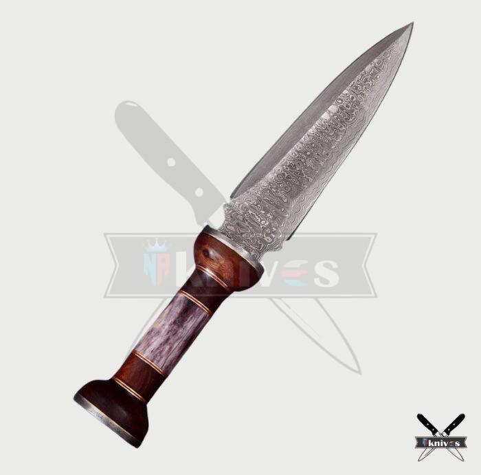 Custom Damascus Blade Dagger Knife With Wood & Camel Bone Handle NR-06
