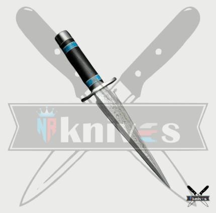 Custom Damascus Blade Dagger Knives With Black & Blue Micarta Handle NR-02