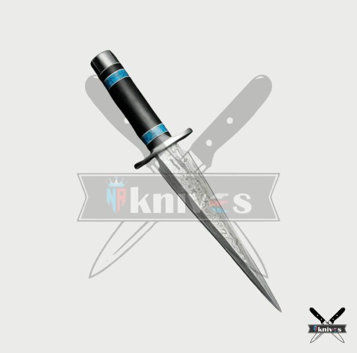 Custom Damascus Blade Dagger Knives With Black & Blue Micarta Handle NR-02