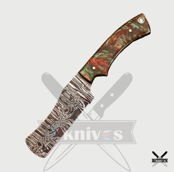 Damascus Blade Cowboy Knife With Colorful Resin Handle NR-06