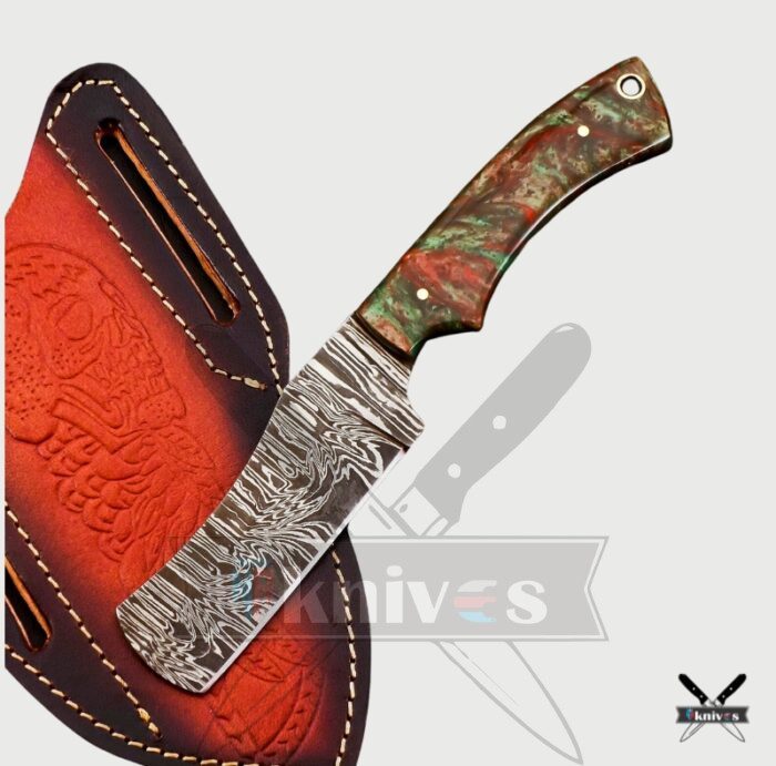 Damascus Blade Cowboy Knives With Colorful Resin Handle NR-06