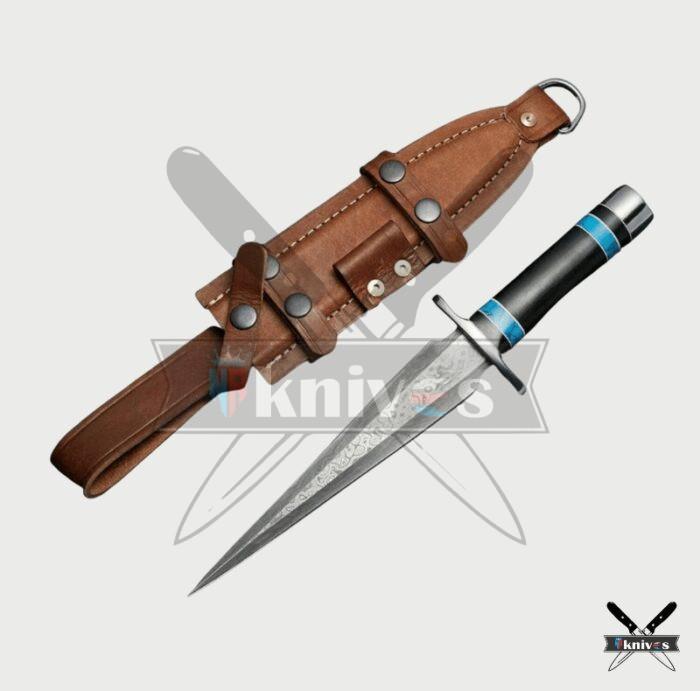 Damascus Blade Dagger Knives With Black & Blue Micarta Handle NR-02