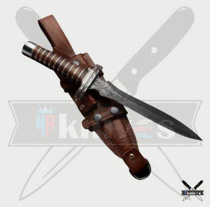 Damascus Blade Dagger Knives With Gold Line Wood Handle NR-15