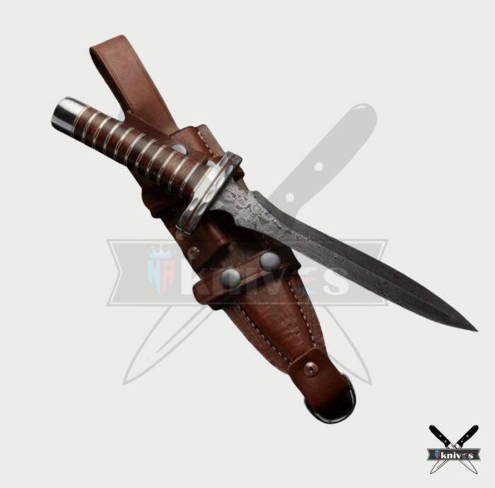 Damascus Blade Dagger Knives With Gold Line Wood Handle NR-15