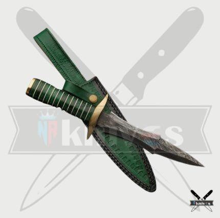 Damascus Blade Dagger Knives With Green Bone Handle NR-12