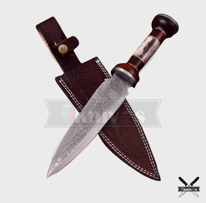 Damascus Blade Dagger Knives With Wood & Camel Bone Handle NR-06