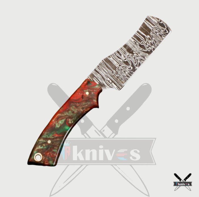 Handmade Damascus Blade Cowboy Knives With Colorful Resin Handle NR-06