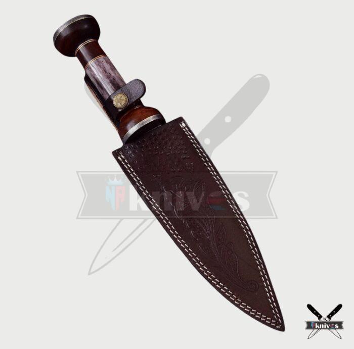 Handmade Damascus Blade Dagger Knife With Wood & Camel Bone Handle NR-06