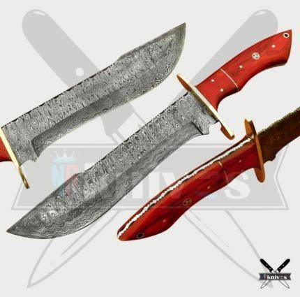 Damascus Blade Bowie Knife With Rosewood Handle