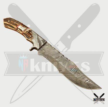 Handmade Damascus Blade Bowie Knife With Ram Horn Handle
