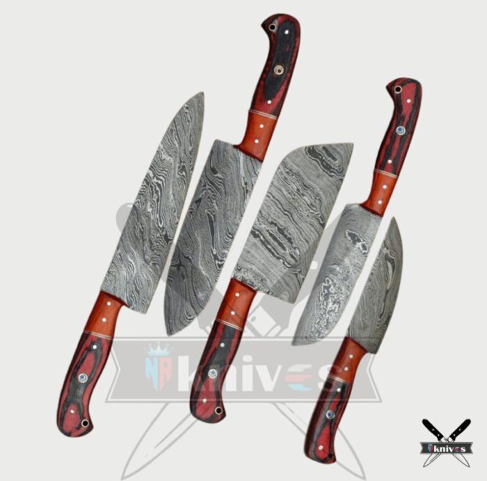 Chef Knives Set With Red Laminated Wood Handle NR-10