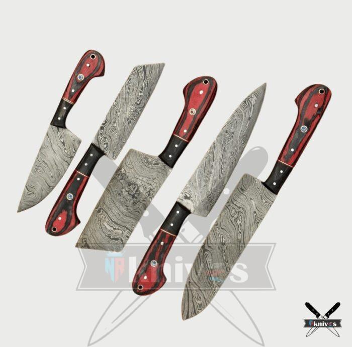 Custom Chef Knife Set With Red & Black Laminated Handle NR-24