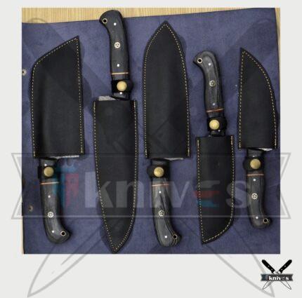 Custom Chef Knives Set With Micarta Grey Wood Handle NR-08