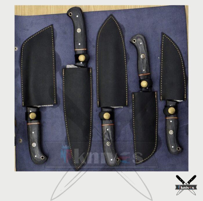 Custom Chef Knives Set With Micarta Grey Wood Handle NR-08