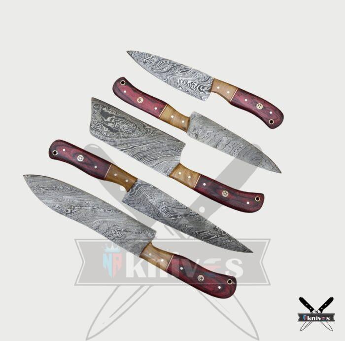 Custom Chef Knives Set With Micarta & Olive Wood Handle NR-07