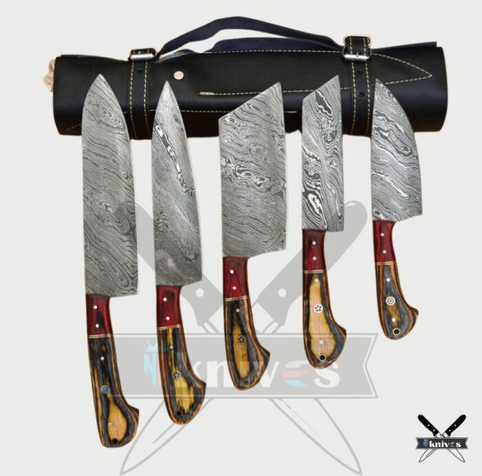 Custom Chef Knives Set With Rose Wood Handle NR-19