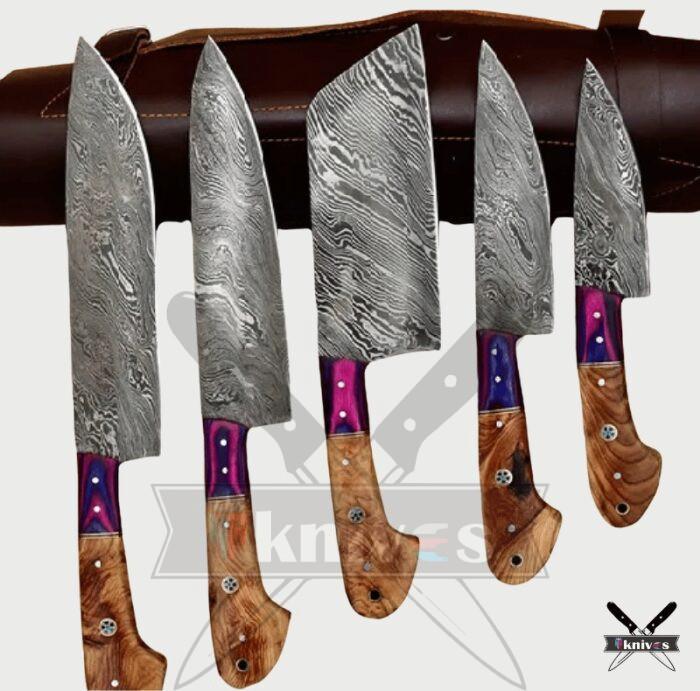 Custom Chef Knives Set With Sycamore Wood Handle NR-17