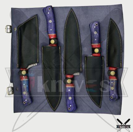 Custom Damascus Blade Chef Knife Set With Wood Handle NR-04