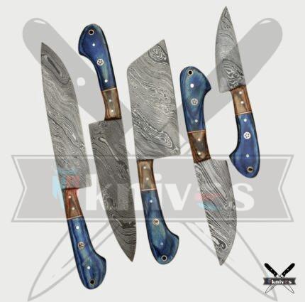 Custom Damascus Blade Chef Knives Set With Micarta Wood Handle NR-03