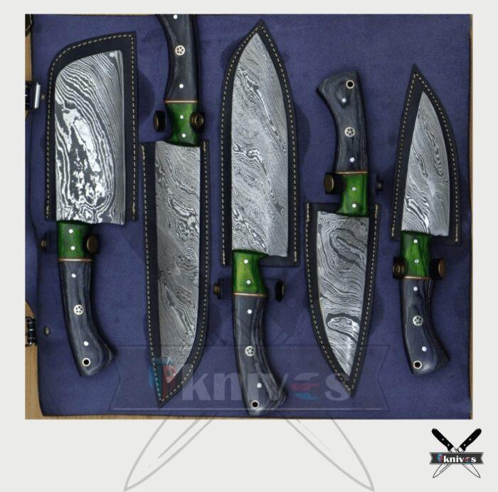Custom Damascus Blade Chef Knives Set With Micarta Wood Handle NR-05