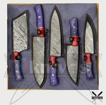 Custom Damascus Blade Chef Knives Set With Wood Handle NR-04