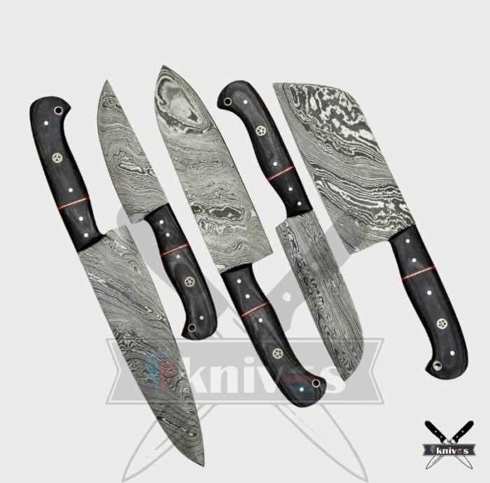 Custom Handmade Chef Knives Set With Micarta Grey Wood Handle NR-08