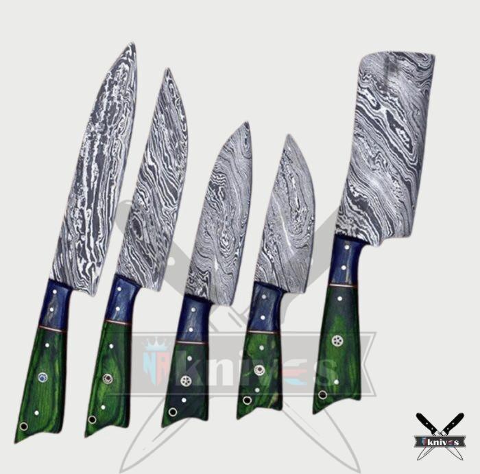 Damascus Blade Chef Knives Set With Micarta Wood Handle NR-05