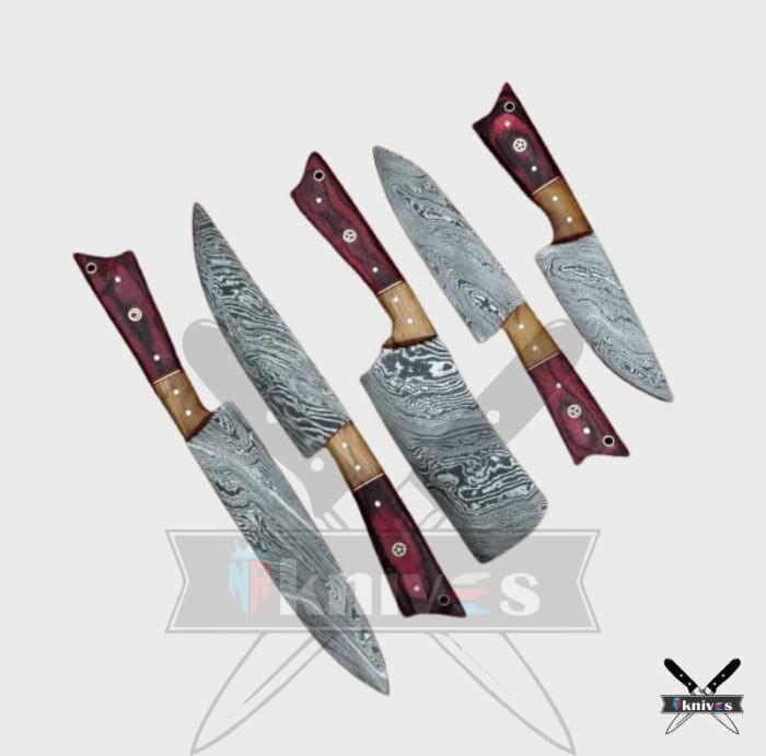 Damascus Chef Knives Set With Micarta & Olive Wood Handle NR-11