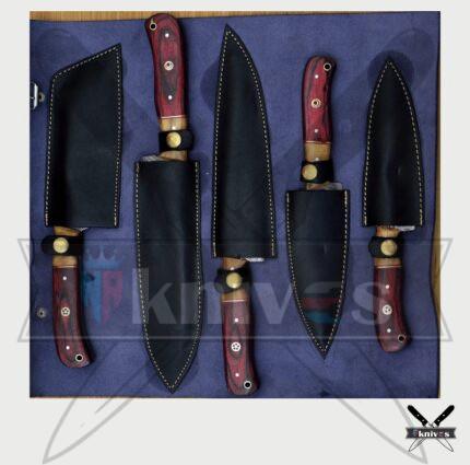 Handmade Chef Knife Set With Micarta & Olive Wood Handle NR-07