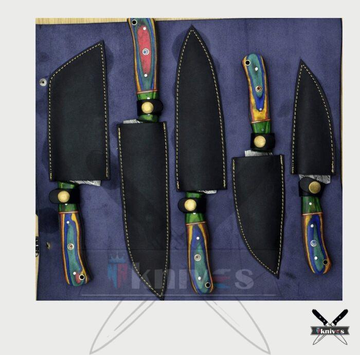 Handmade Chef Knife Set With Rainbow Wood Handle NR-13