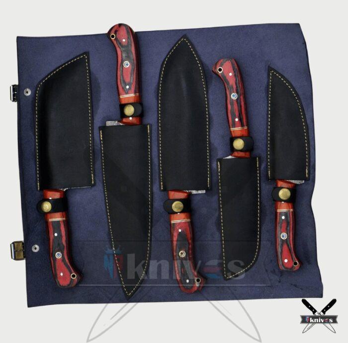 Handmade Chef Knife Set With Red Laminated Wood Handle NR-10