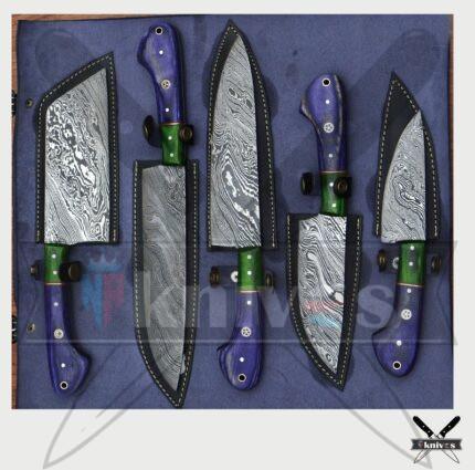 Handmade Chef Knives Set With Blue & Green Micarta Wood Handle NR-15