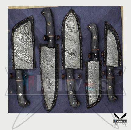 Handmade Chef Knives Set With Micarta Grey Wood Handle NR-08