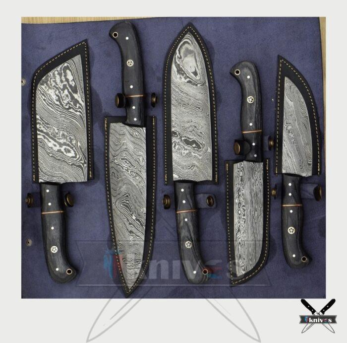 Handmade Chef Knives Set With Micarta Grey Wood Handle NR-08