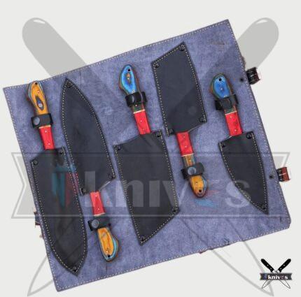 Handmade Chef Knives Set With Rainbow Handle
