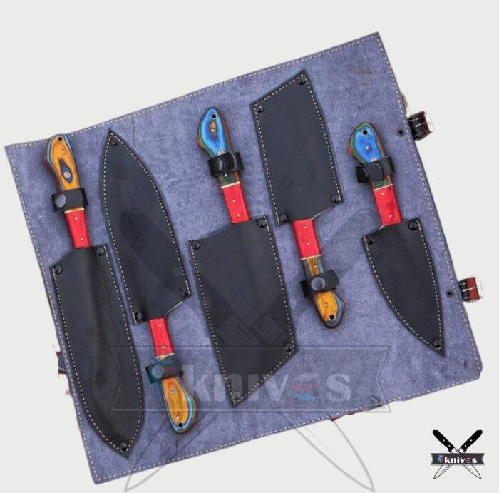 Handmade Chef Knives Set With Rainbow Handle